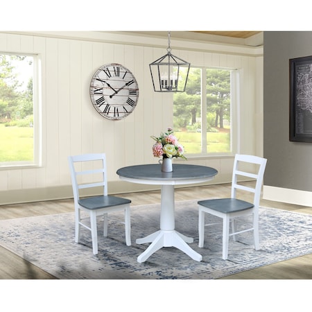 International Concepts 36 in. Round Pedestal Dining Table with 2 Madrid LadderBack Chairs - 3 Piece Dining Set K05-36RT-27B-C2-2